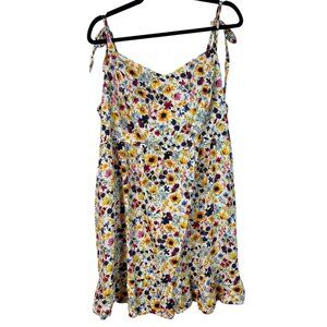 Old Navy Vibrant Floral Cotton Mini Dress Sz 2X Tiered Smocked Tie Straps Flowy